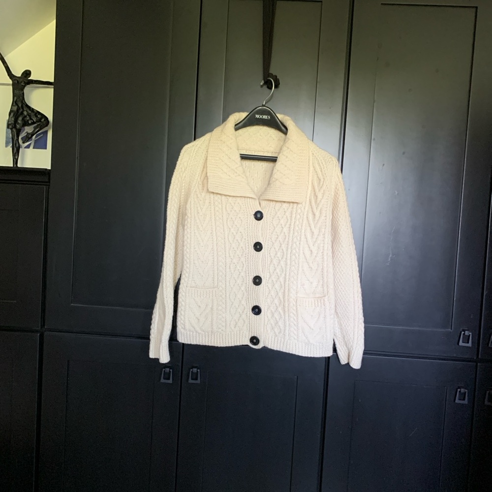 Cream Aran Cable Knit Cardigan with 5 Buttons M
